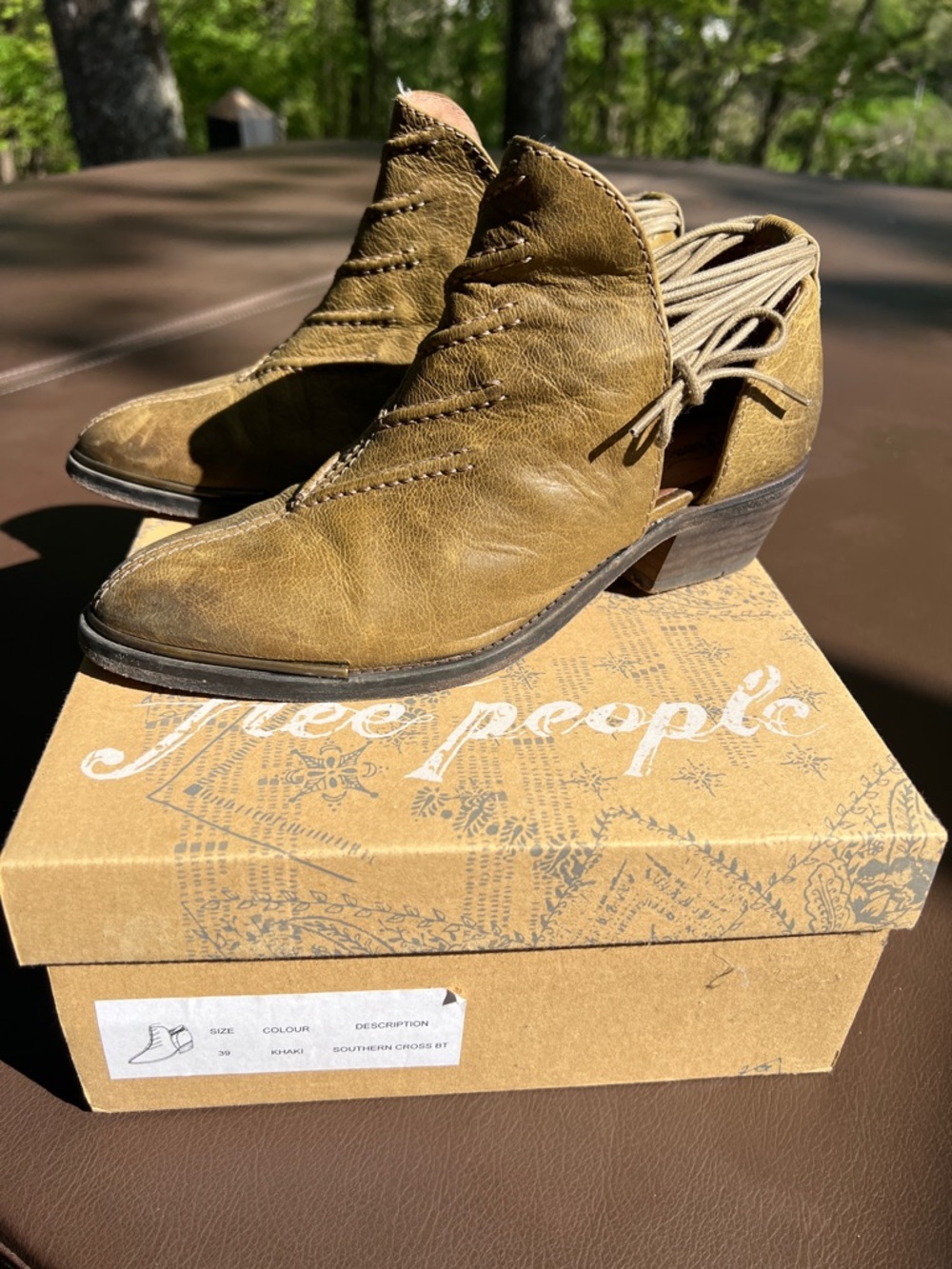 Free People Olive Cutout Lace-Back Leather Ankle Boots